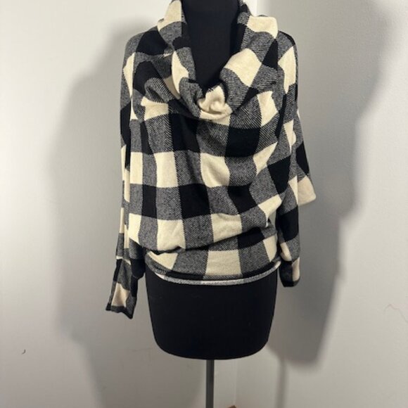MTS Black and Cream Plaid Cowl Neck Top   8600  NWT Boutique - Picture 10 of 12